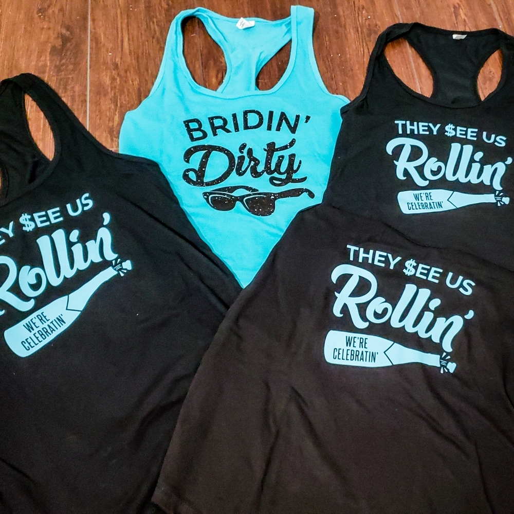 Bridesmaid / Bachelorette gifts matching set of 4 tank tops bridal box Wedding